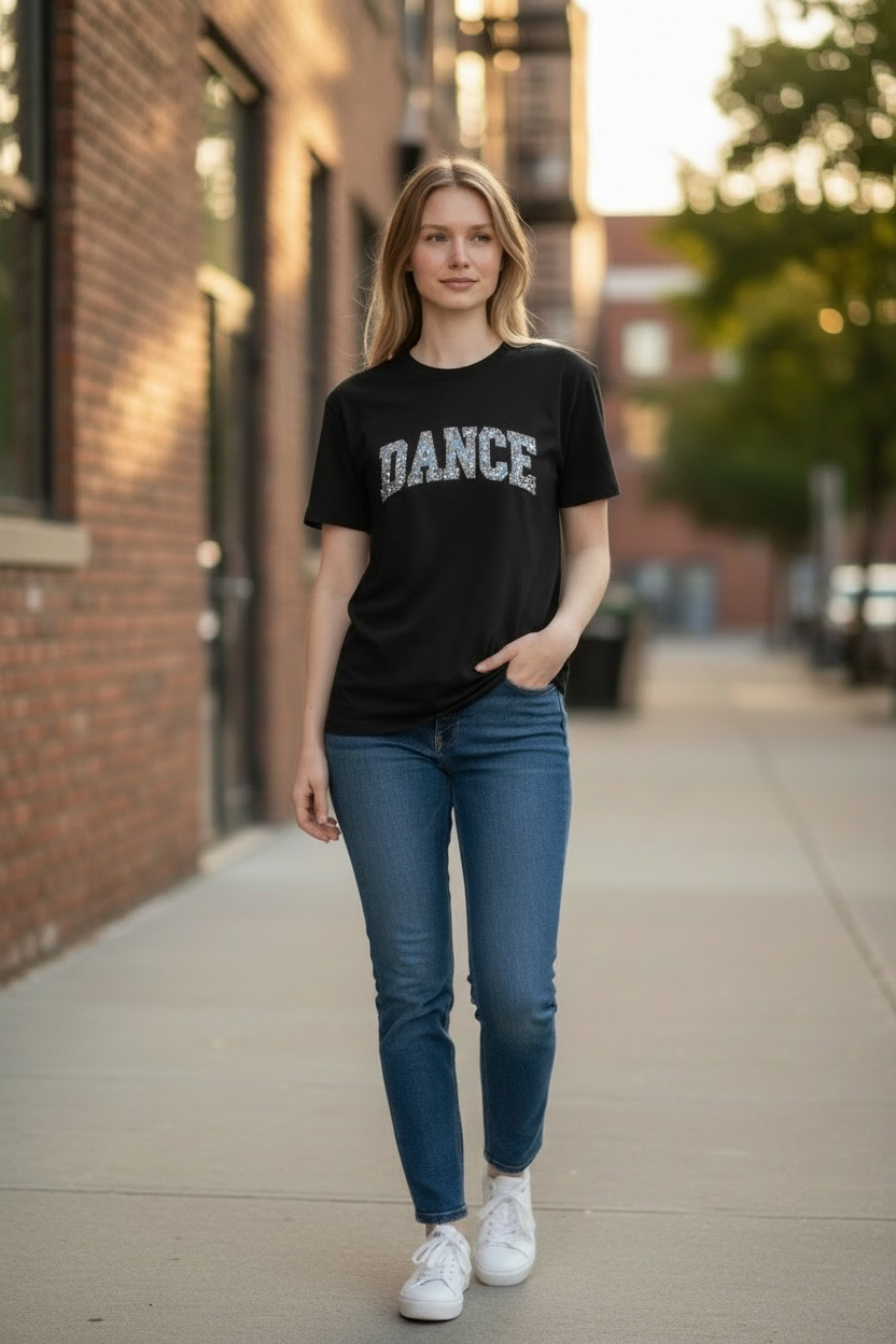 Dance Short Sleeve T-Shirt with Sequin or HTV Vinyl