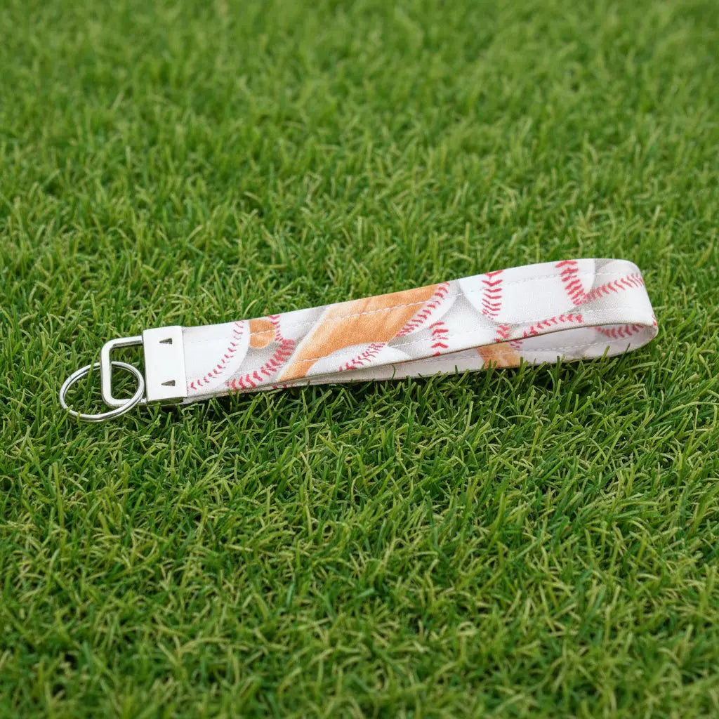 Keychain with baseball pattern on a beige background